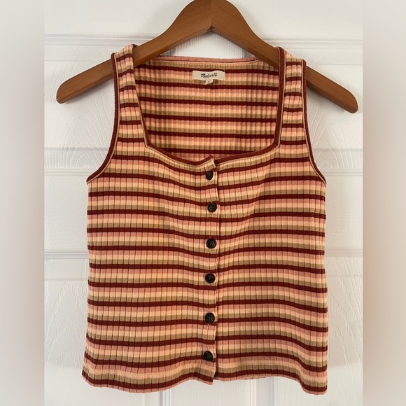 Madewell (Re)sourced Ribbed Button-Front Crop Tank in Braxton Stripe Size XS - Picture 2 of 4